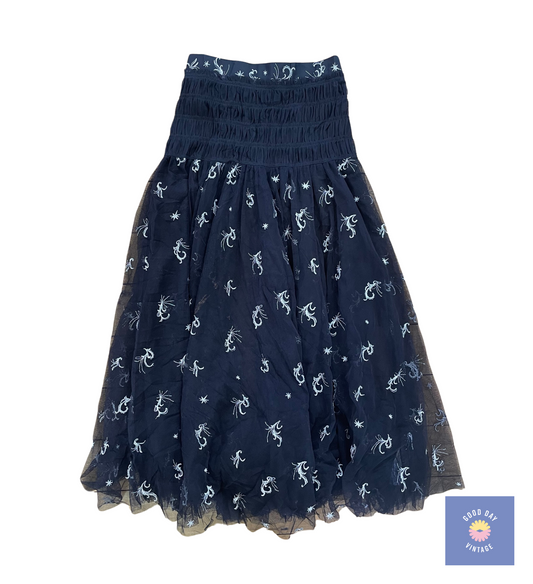 90's Sheer Tulle and Embroidered Skirt