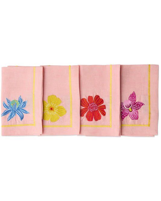 Wild Flower Embroidered 4 Piece Napkin Set