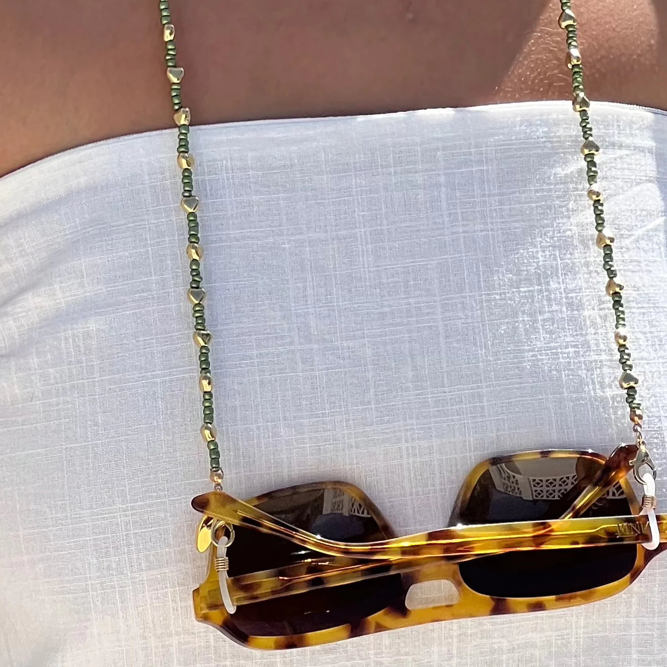 Love Bead Sunglass Chain in Olive