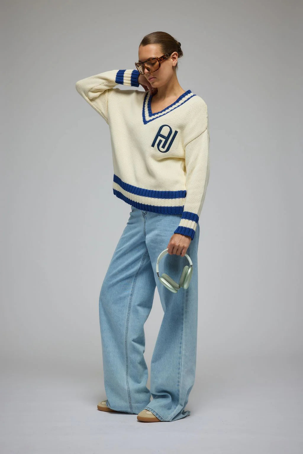 AJ V-Neck Knit Sweater in Coconut