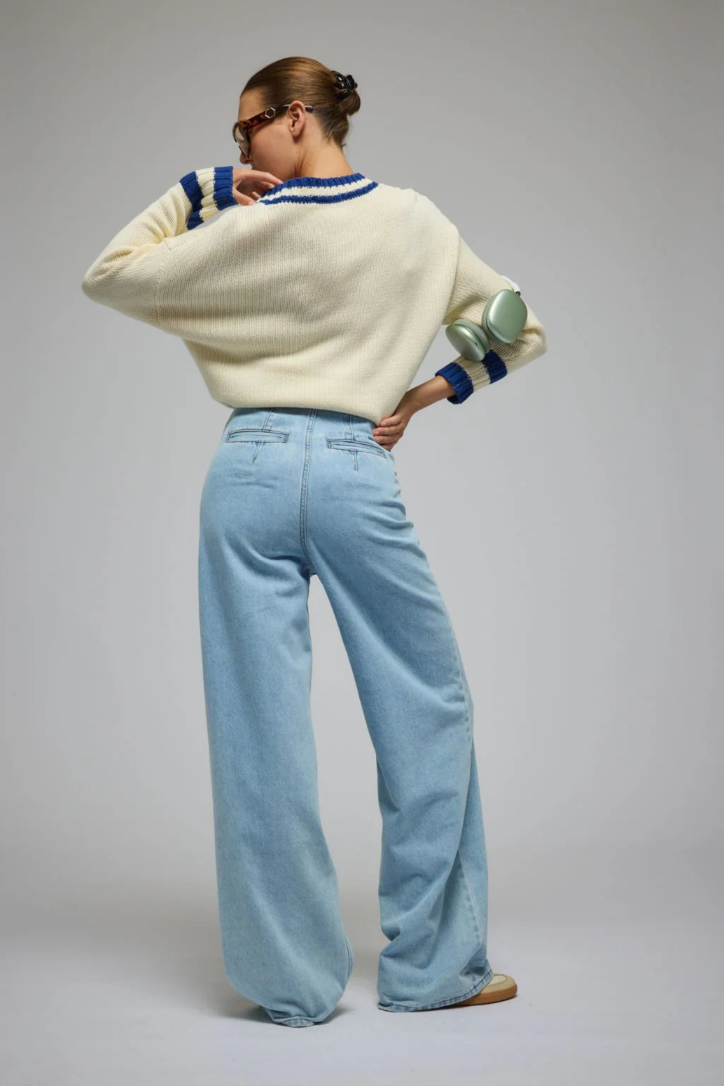 AJ V-Neck Knit Sweater in Coconut