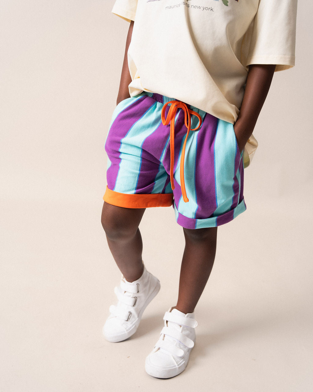 Shorts in Purple & Aqua Stripes
