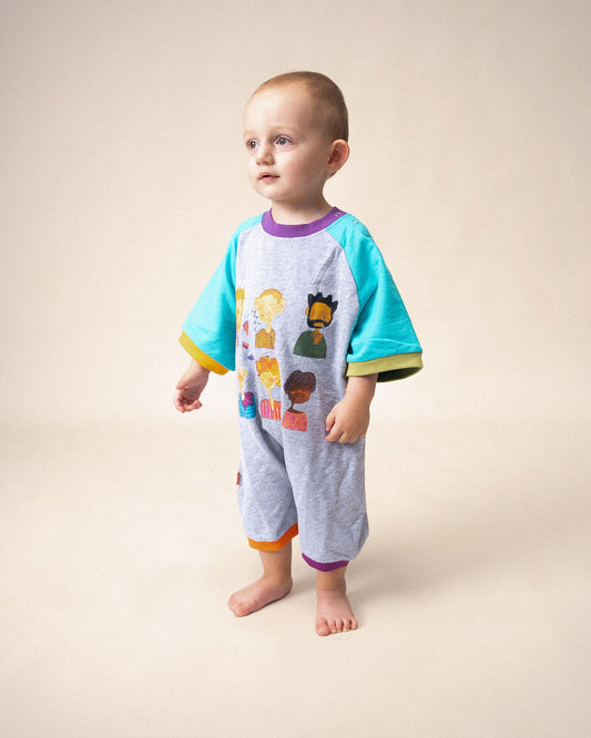 Romper in Aqua & Grey