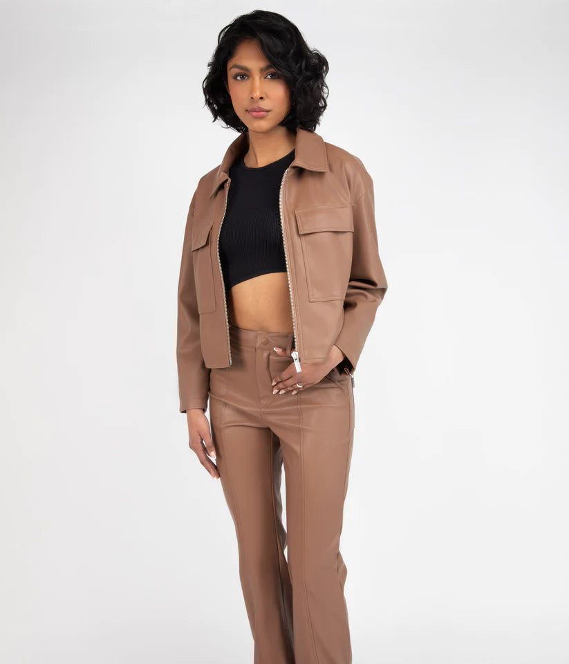 SIZE LARGE Gwen PU High Waisted Pants in Cafe