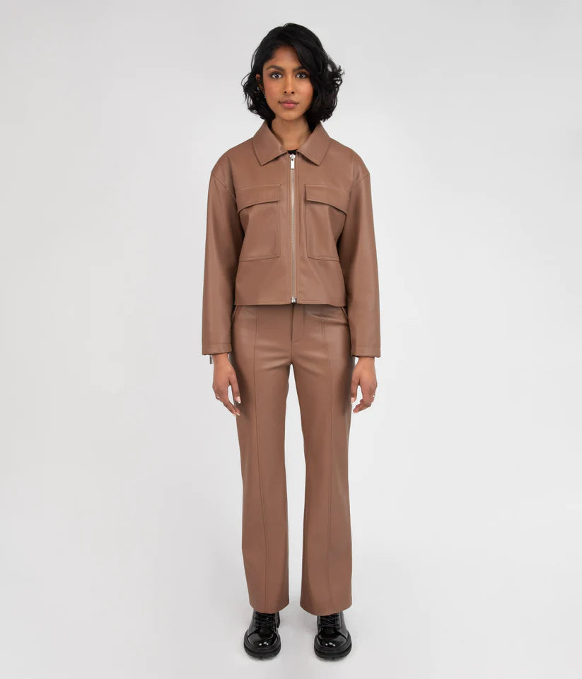 SIZE LARGE Gwen PU High Waisted Pants in Cafe
