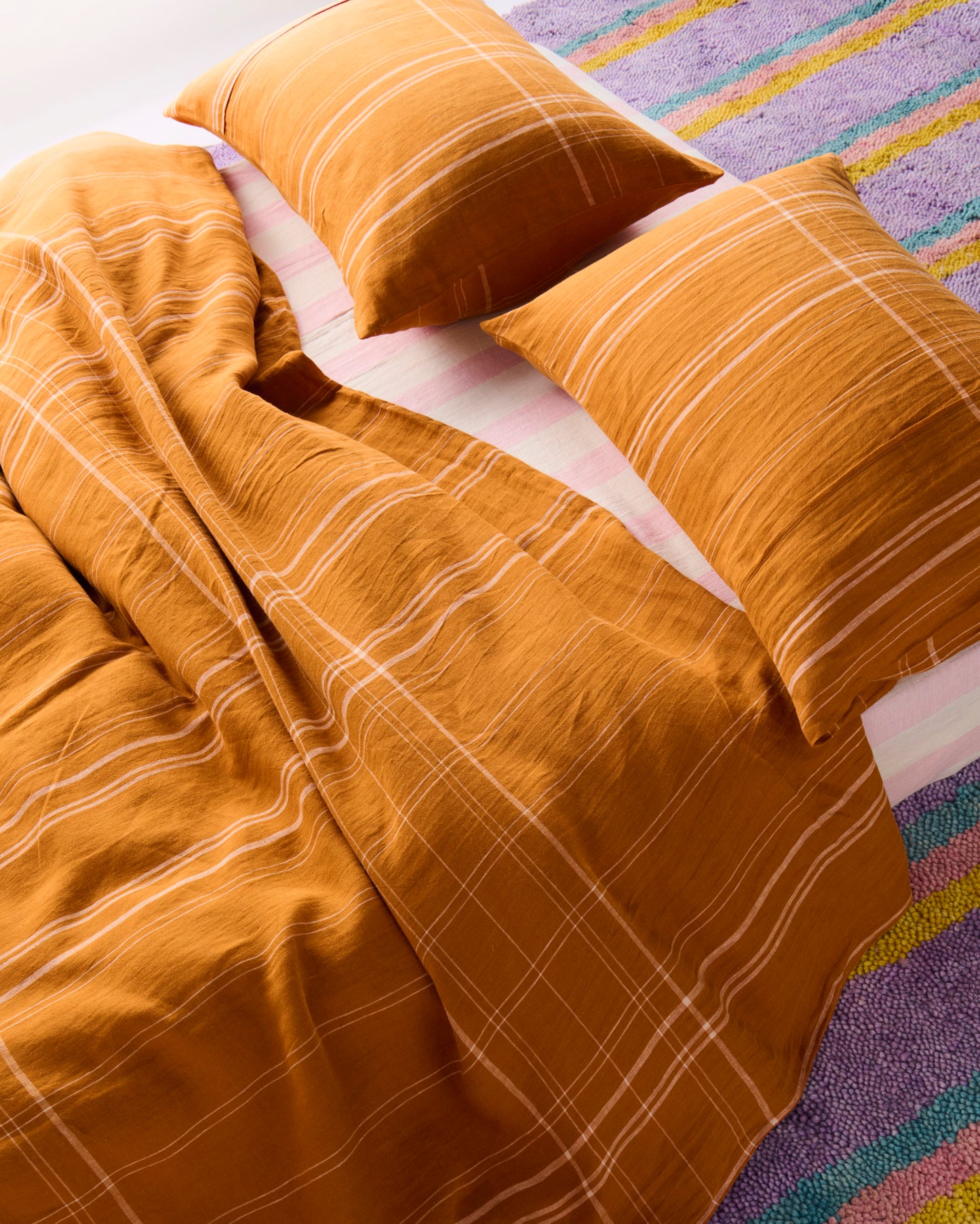 Santa Monica Pecan Tartan Linen Quilt Cover