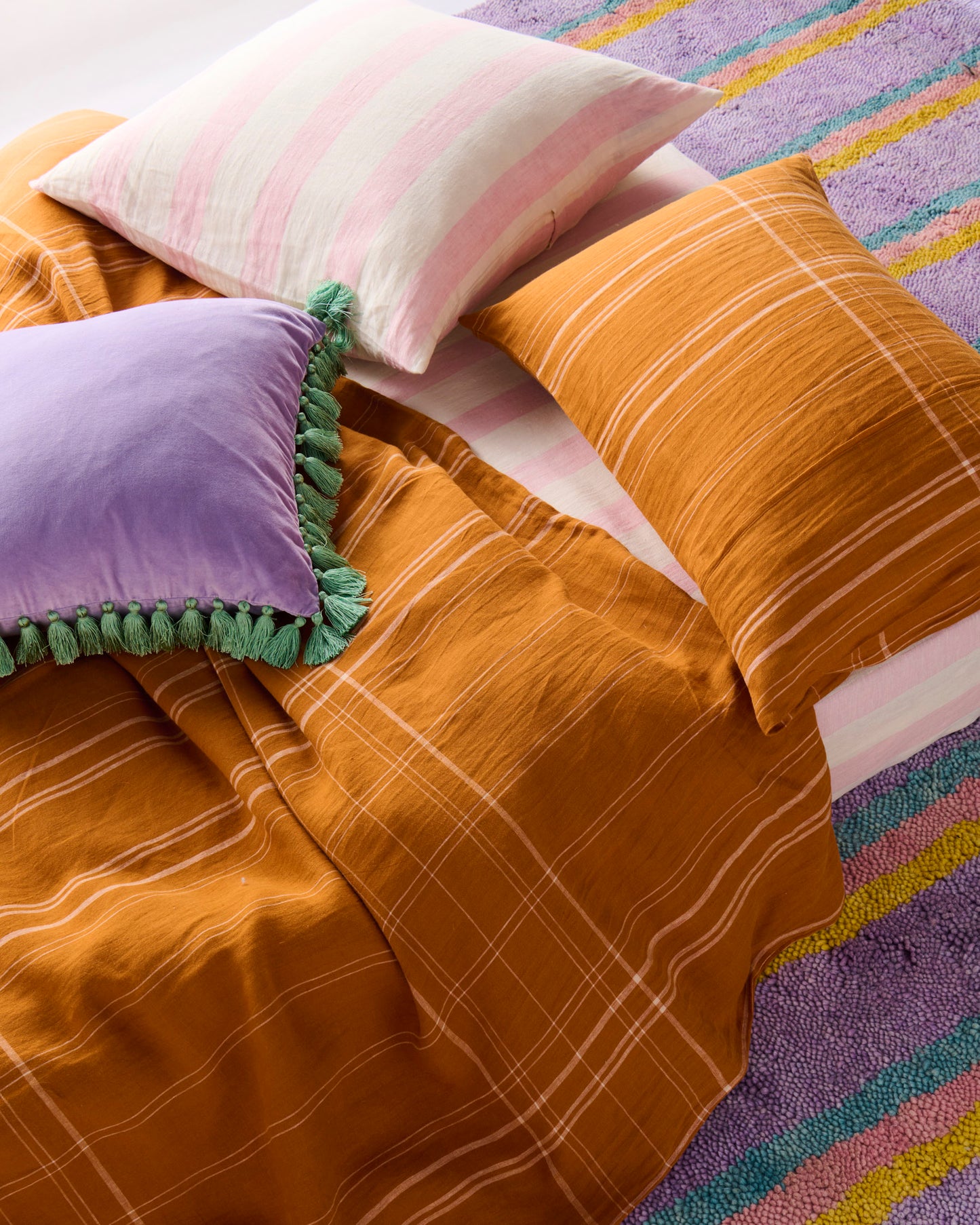 Santa Monica Pecan Tartan Linen Quilt Cover