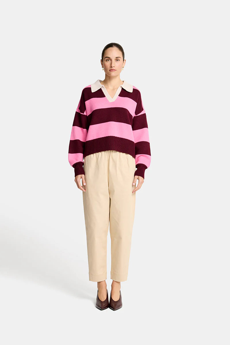 Nicole Rugby Stripe Sweater in Pink and Pinot