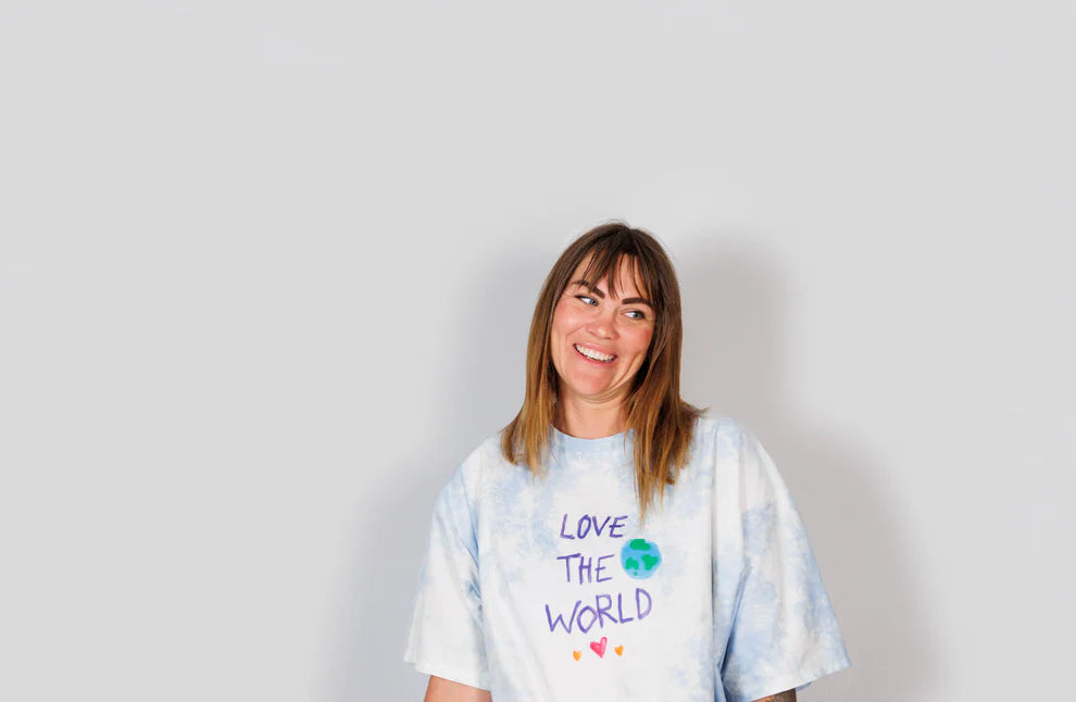 PRE ORDER Love the World Adults Tee in Blue Tie Dye