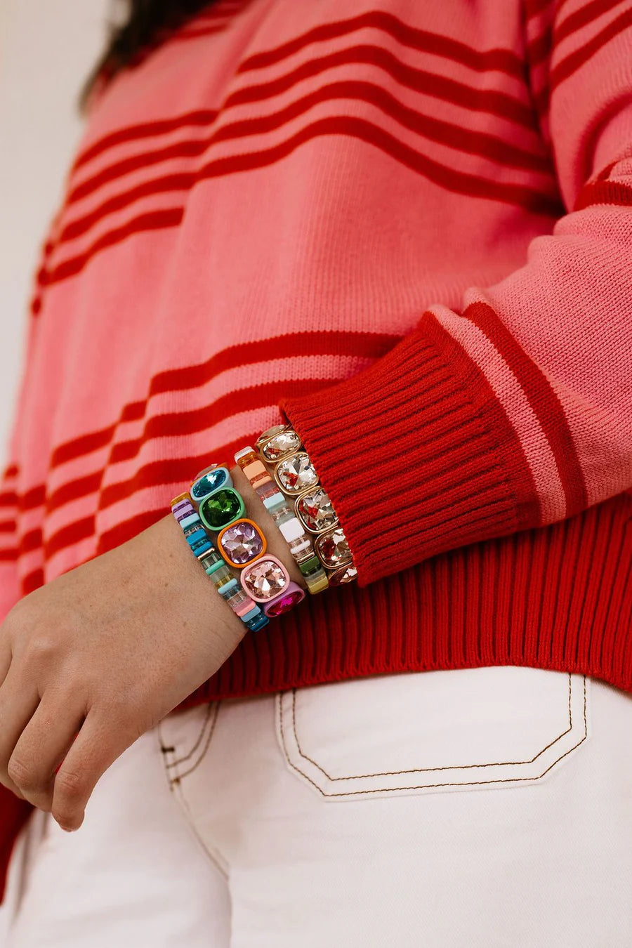 Colourful Block Bead Stretchy Bracelet