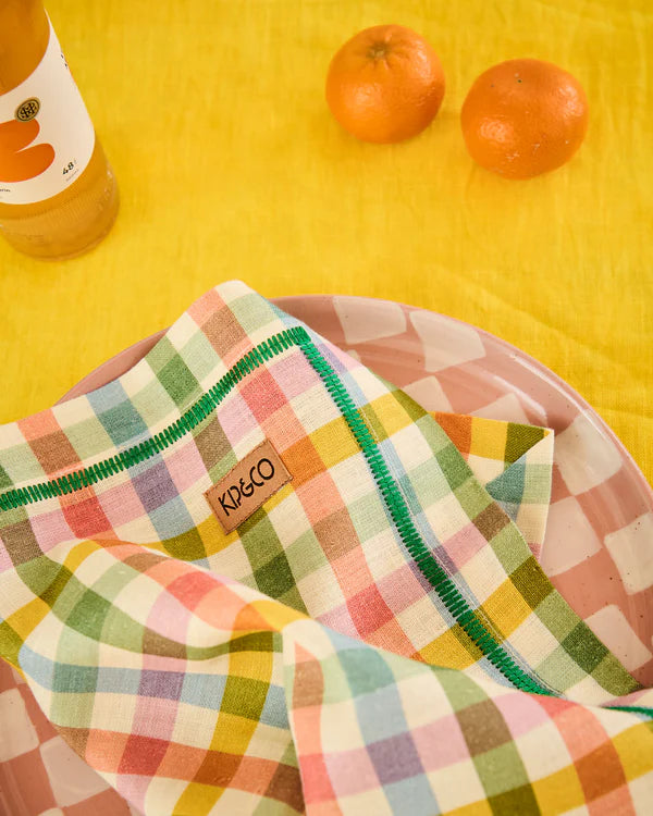 Sweet Flowers Tartan Embroidered 4 Peice Napkin Set