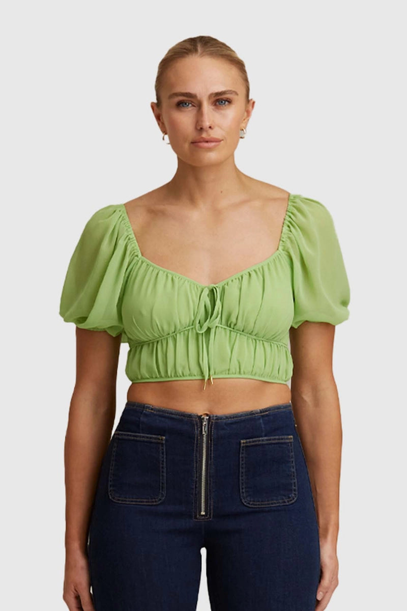 SIZE SMALL Blanca Puff Sleeve Top in Green