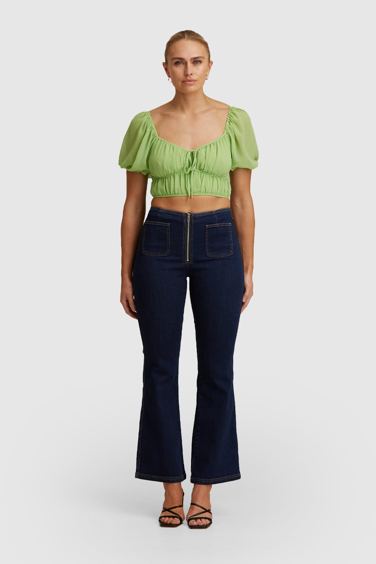 SIZE SMALL Blanca Puff Sleeve Top in Green