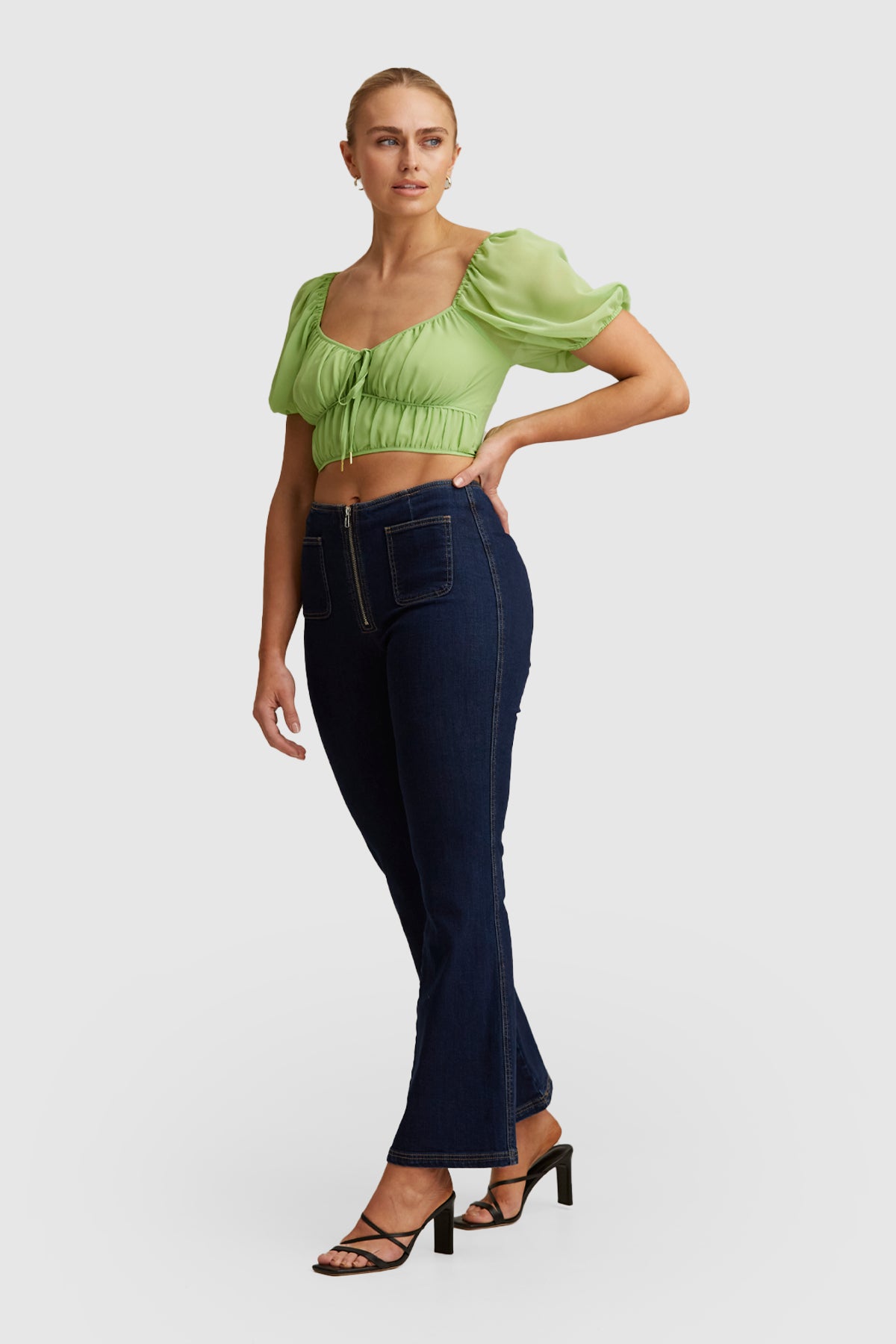 SIZE SMALL Blanca Puff Sleeve Top in Green