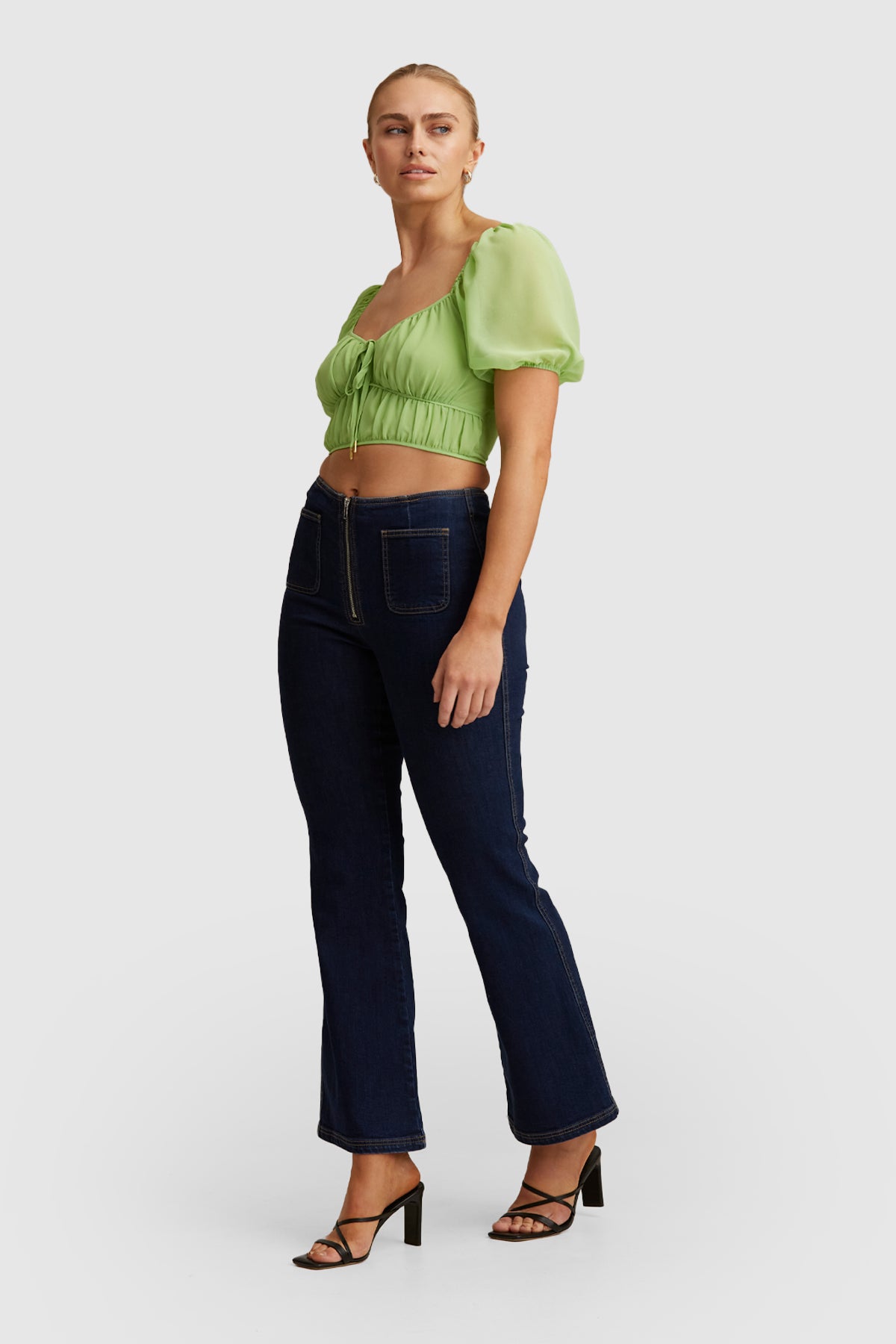 SIZE SMALL Blanca Puff Sleeve Top in Green