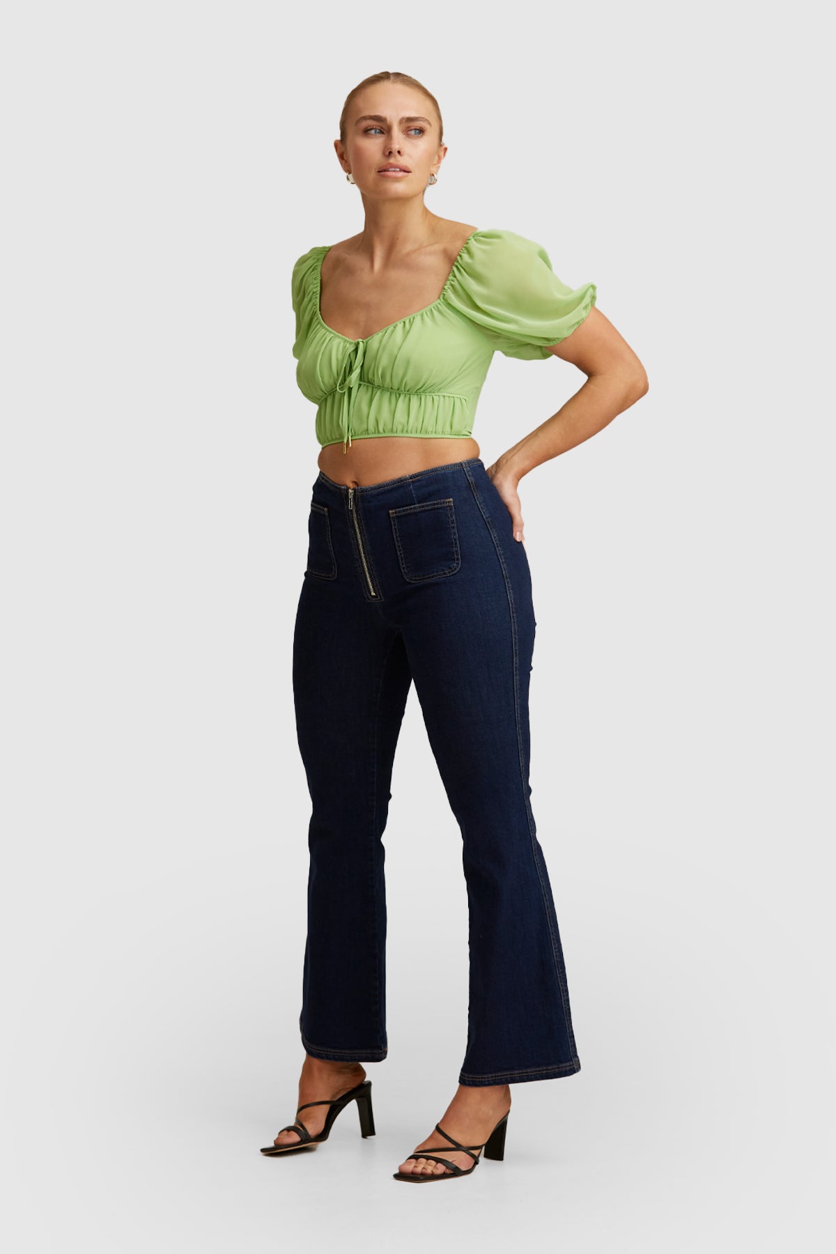 SIZE SMALL Blanca Puff Sleeve Top in Green