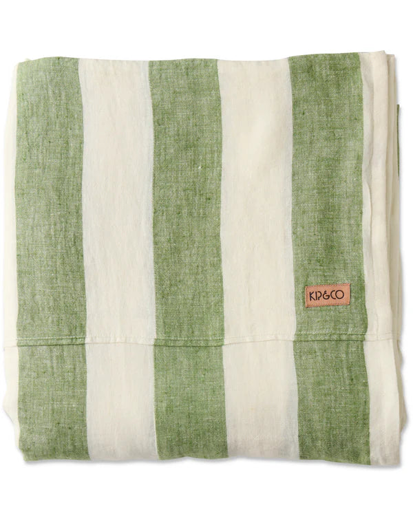 Moss Stripe Linen Flat Sheet