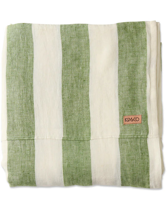 Moss Stripe Linen Flat Sheet