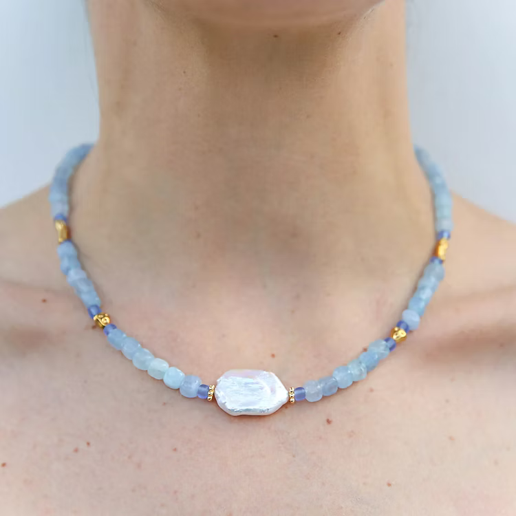 Ice Blue Pearl Necklace