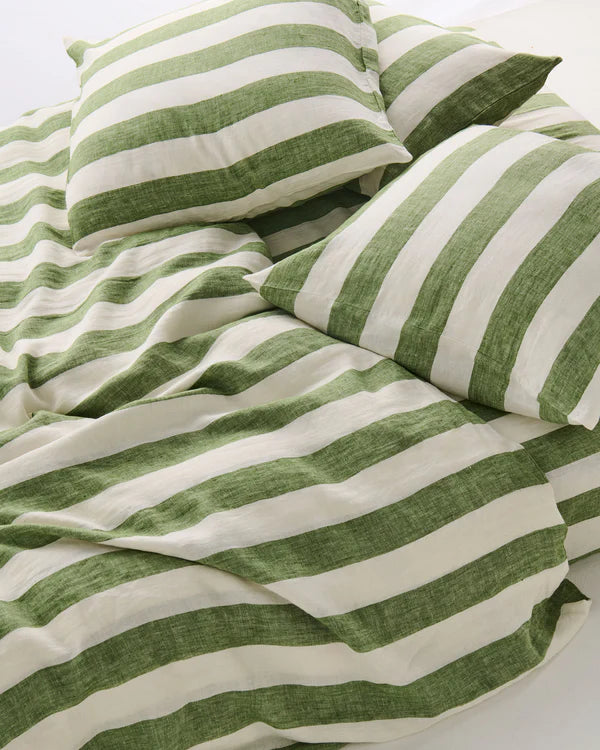 Moss Stripe Linen European Pillow Case Set