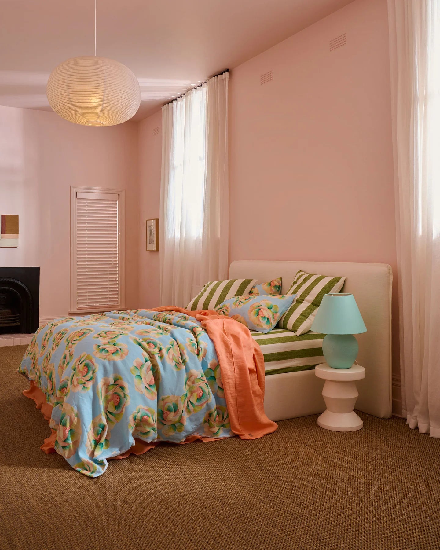 Coral Blossom Linen Flat Sheet