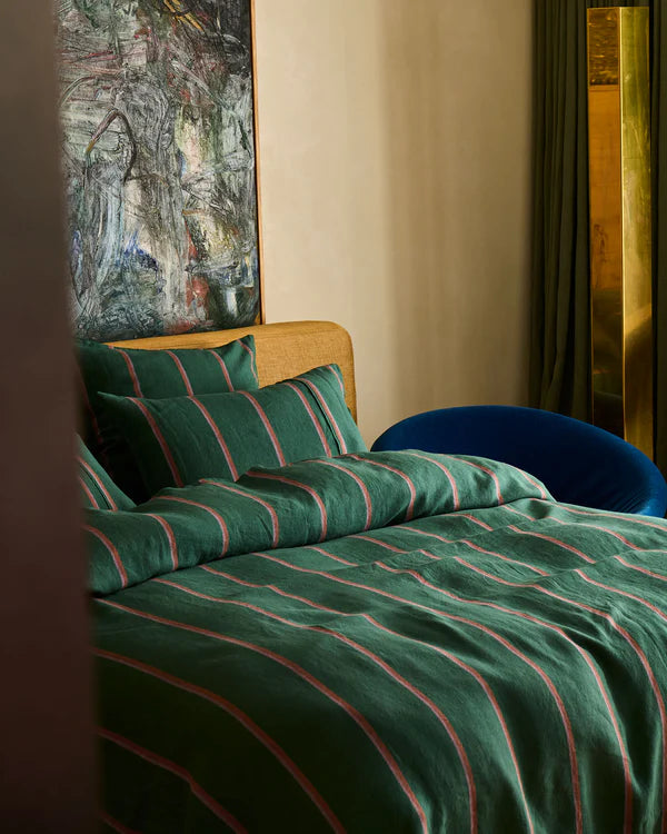 Wakame Crush Stripe Linen Quilt Cover
