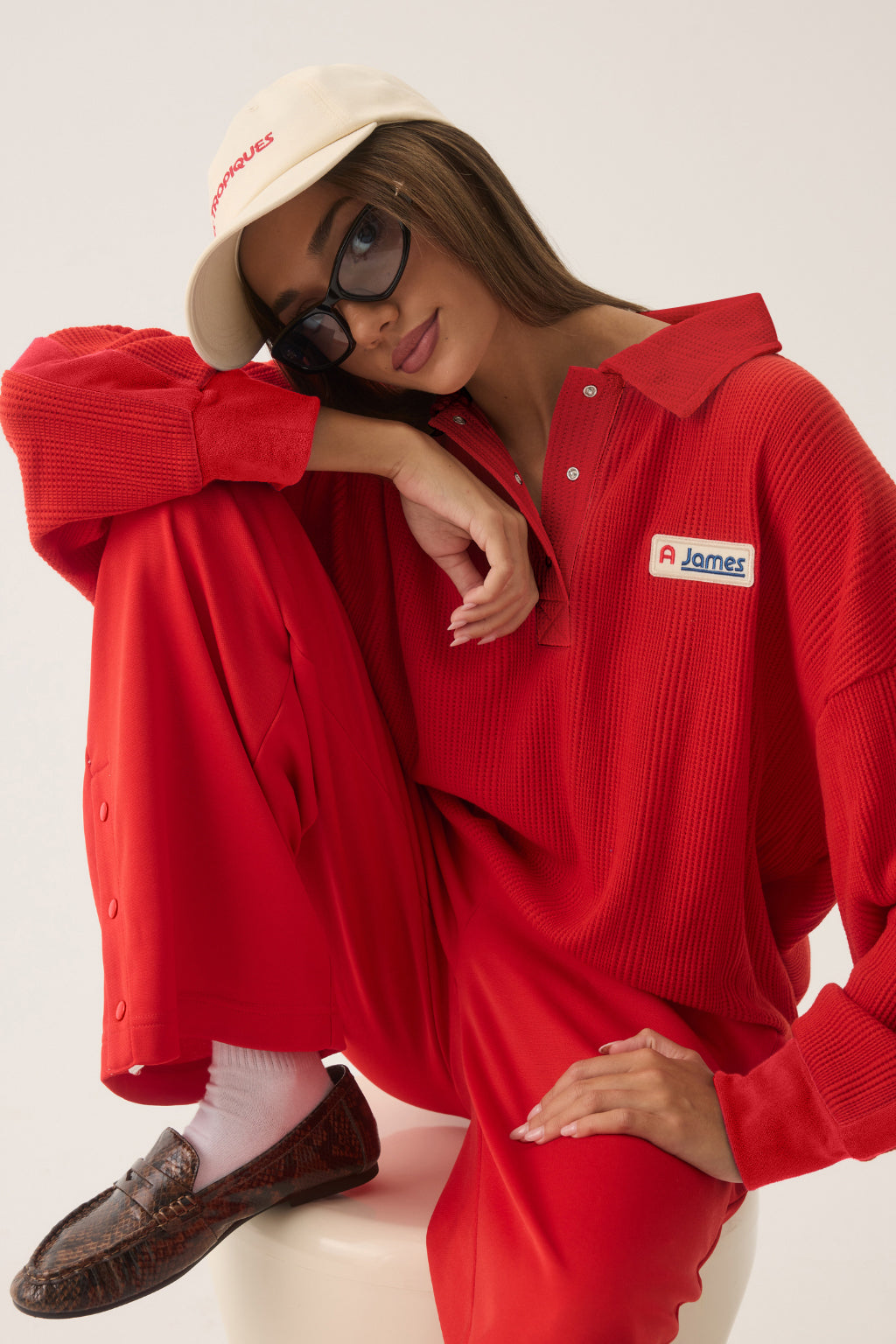 Tiva Waffle Sweatshirt in Apple Red