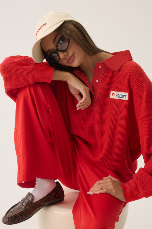 Tiva Waffle Sweatshirt in Apple Red