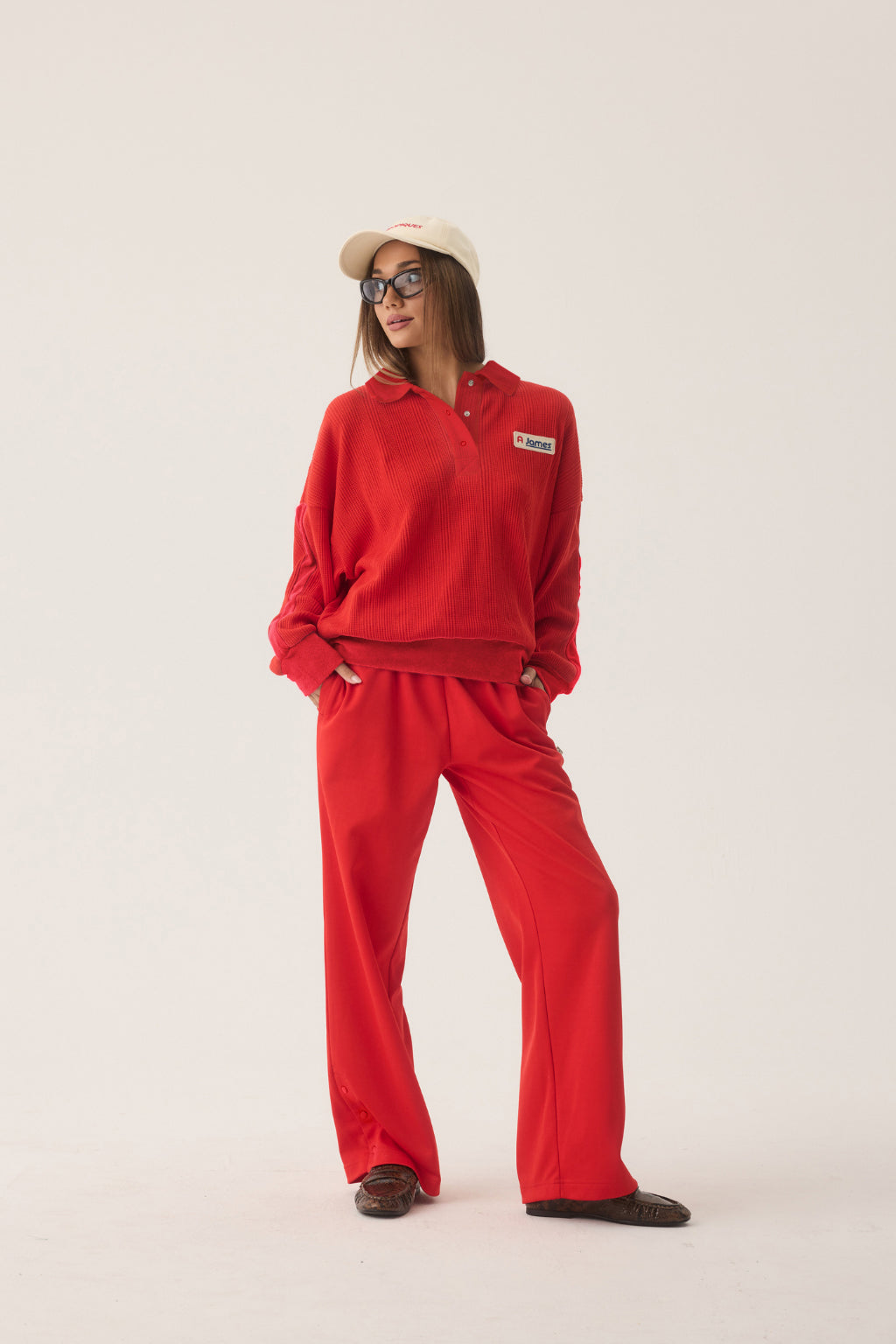 Tiva Waffle Sweatshirt in Apple Red