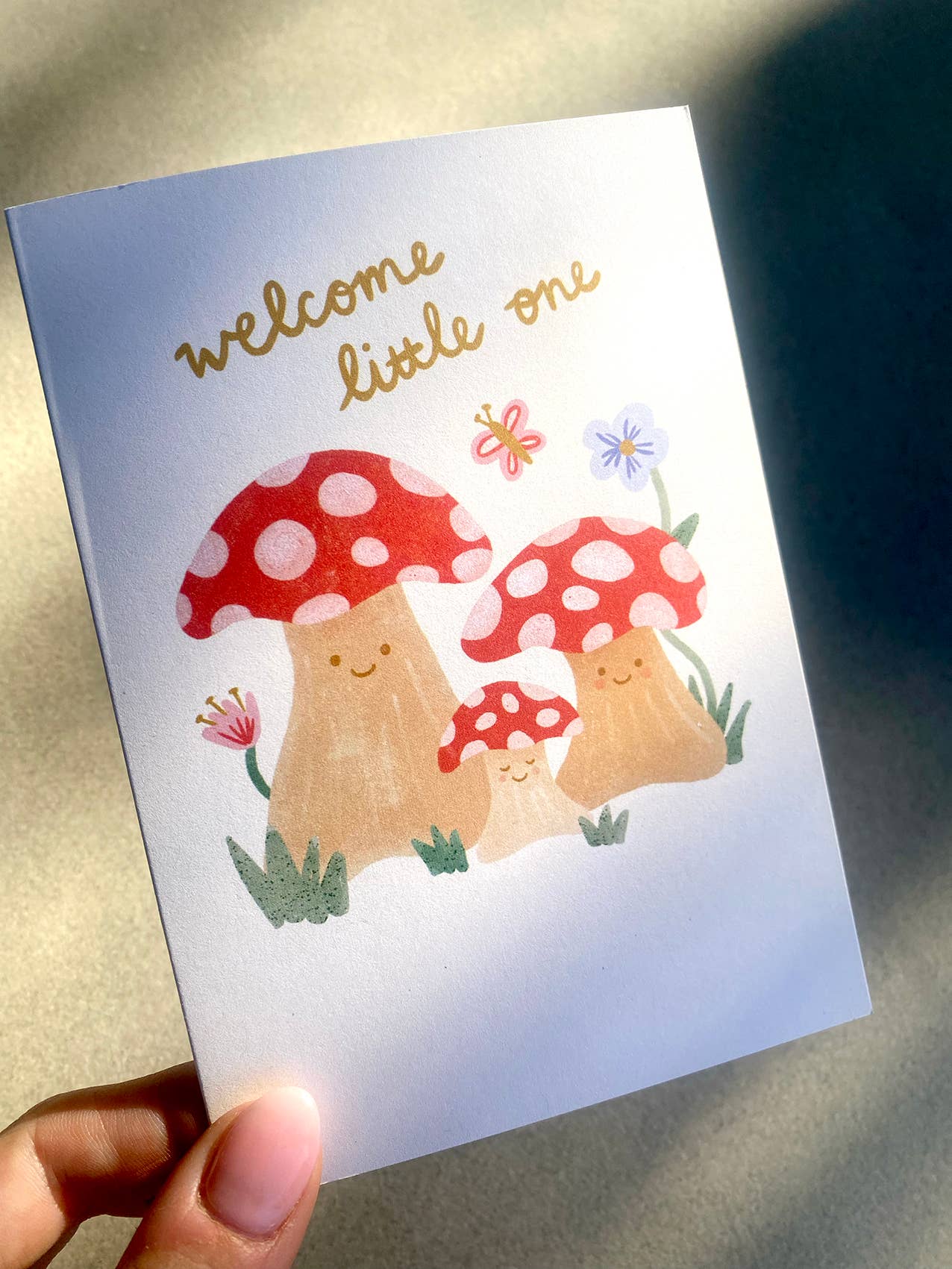 Welcome Little One Mushroom - New Baby Cute Neutral Card