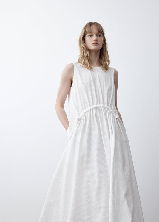 Ida Dress in White Seersucker