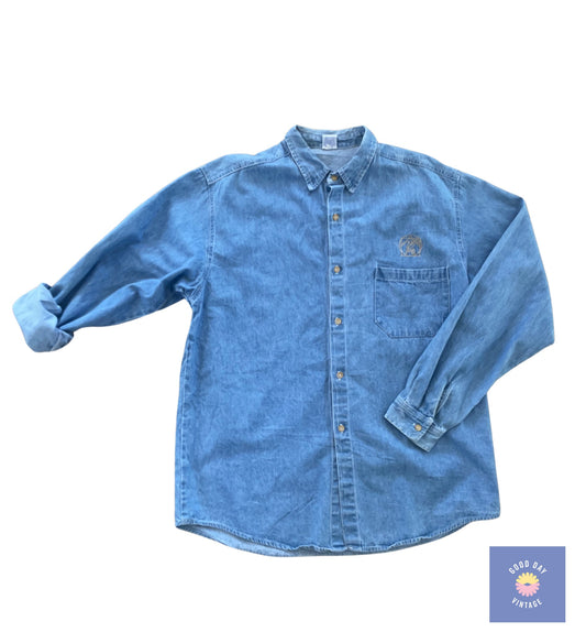 Vintage Denim Shirt with Human Embroidery