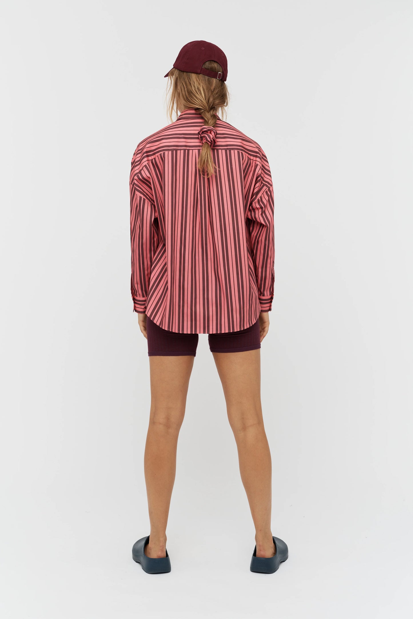 The Chiara Shirt in Burgundy and Surreal Pink Stripe