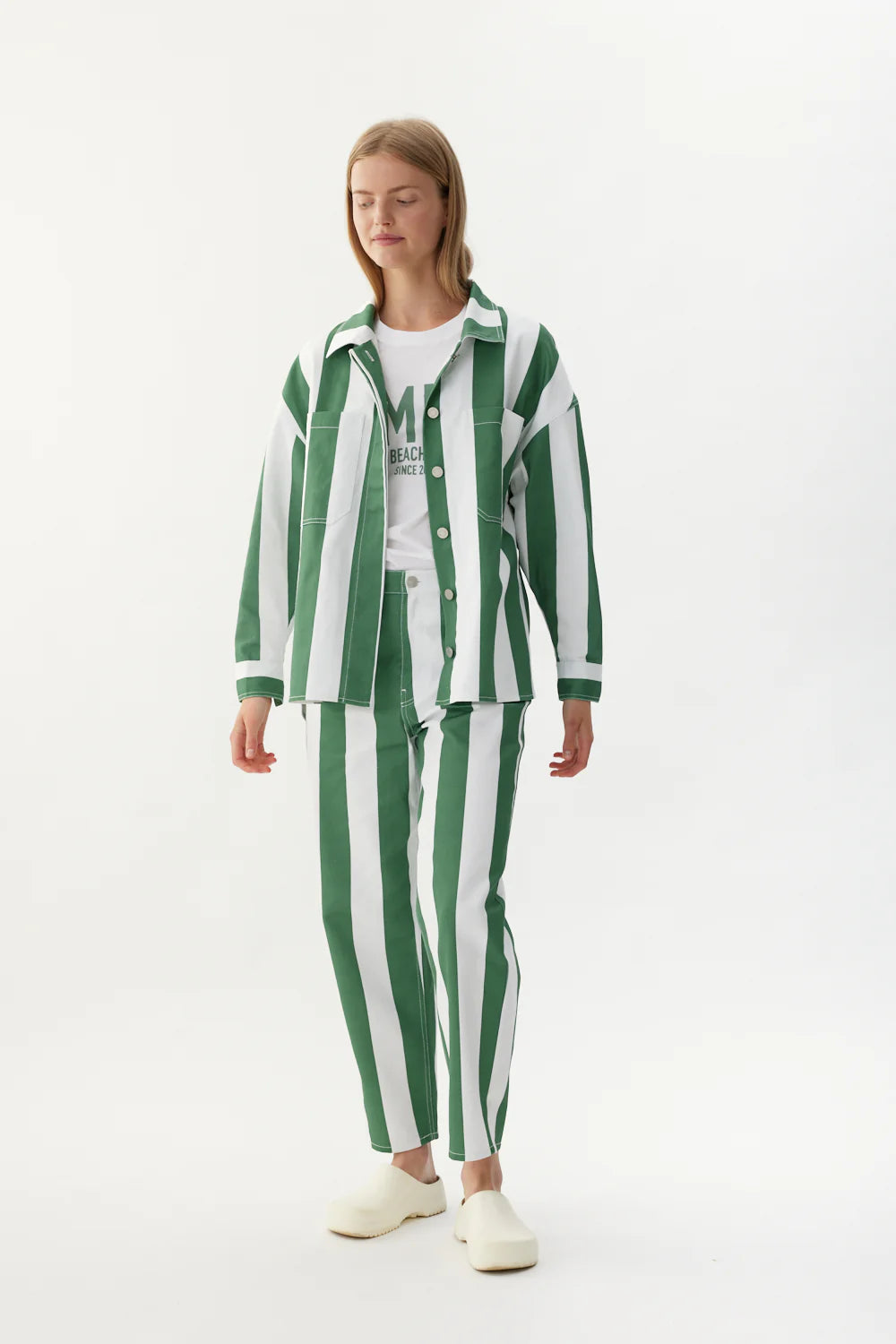 Amaya Striped Jean in Green and Off White