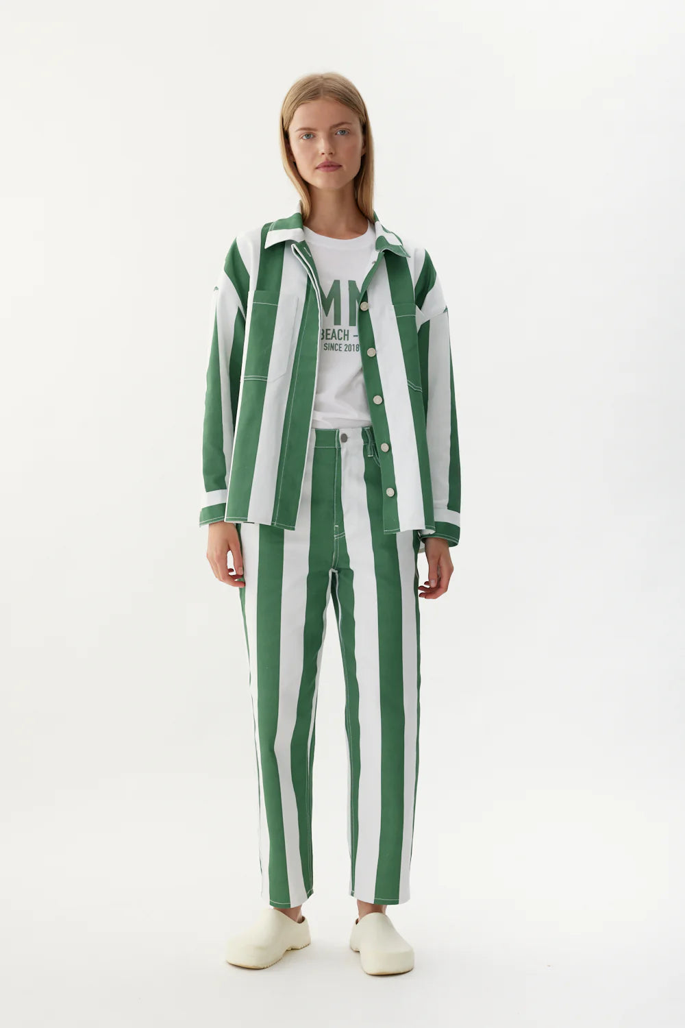 Amaya Striped Jean in Green and Off White