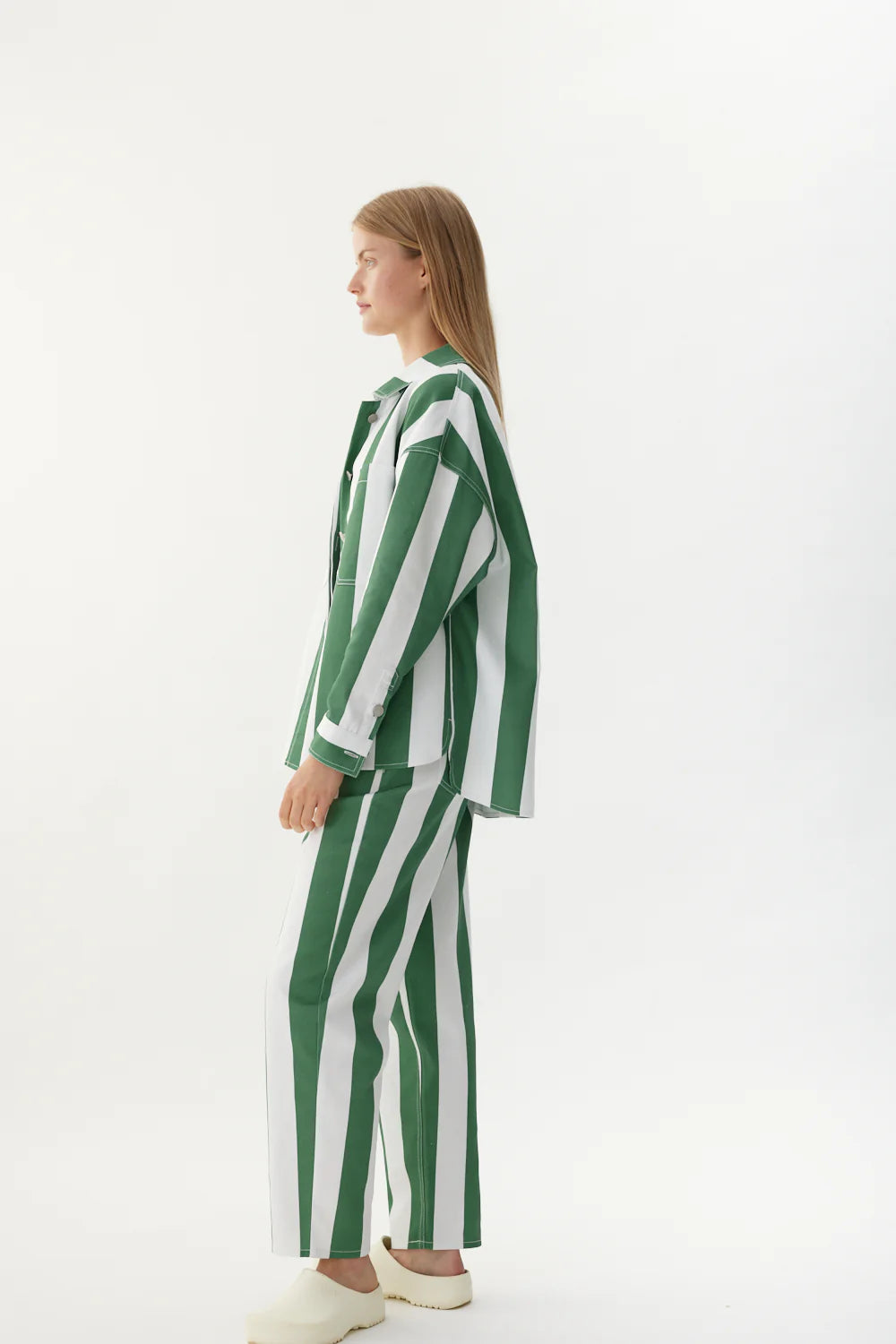 Amaya Striped Jean in Green and Off White