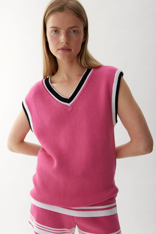 Love Colour Block Knit Vest in Peony, White and Black