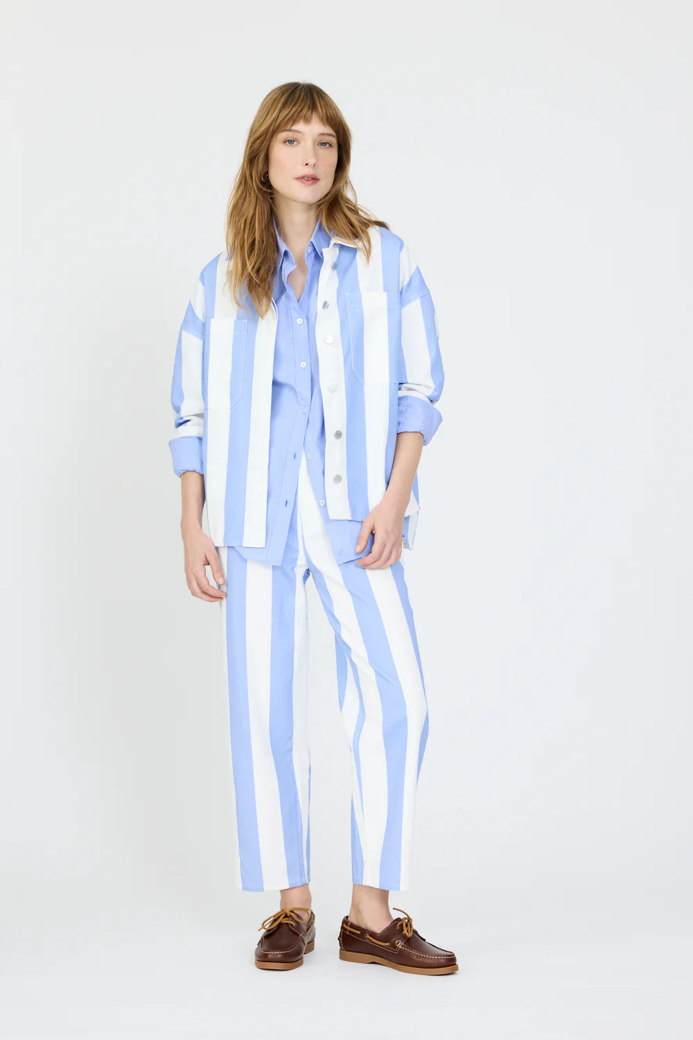 Amaya Striped Denim Jean in Grape Mist and White