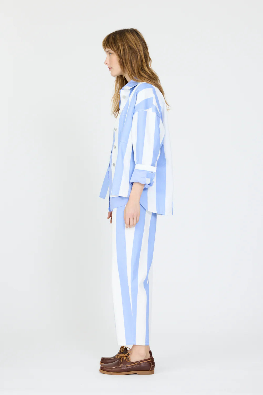 Amaya Striped Denim Jean in Grape Mist and White