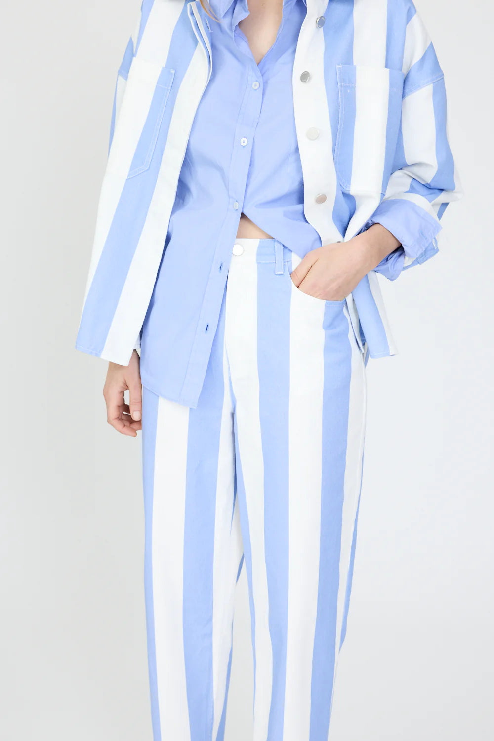 Amaya Striped Denim Jean in Grape Mist and White