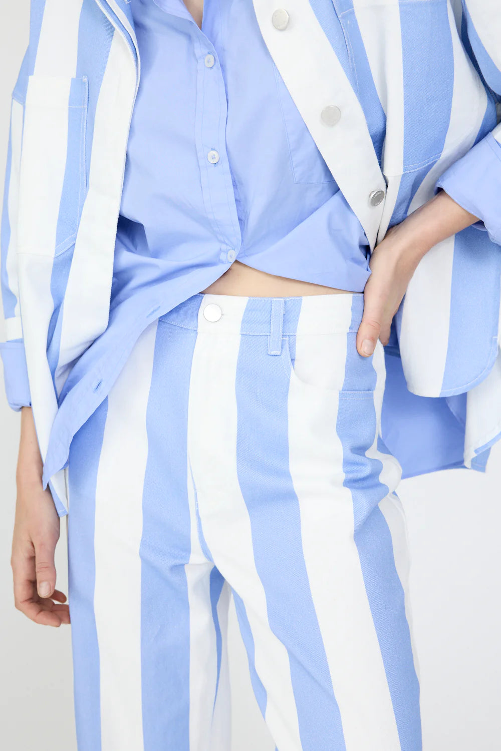 Amaya Striped Denim Jean in Grape Mist and White