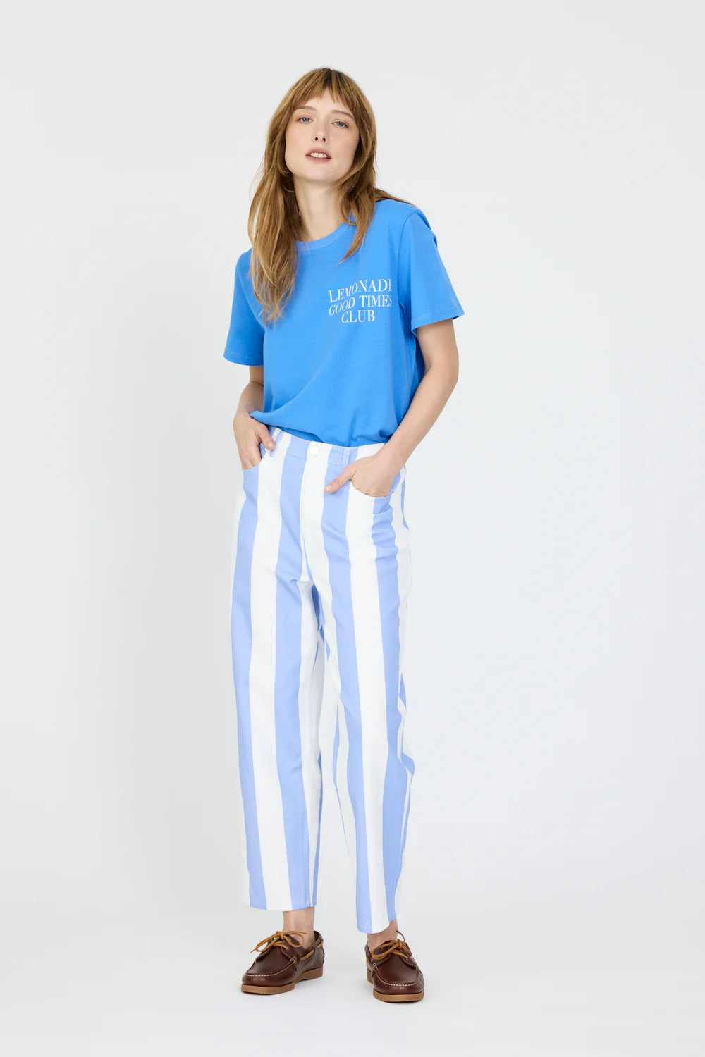 Amaya Striped Denim Jean in Grape Mist and White
