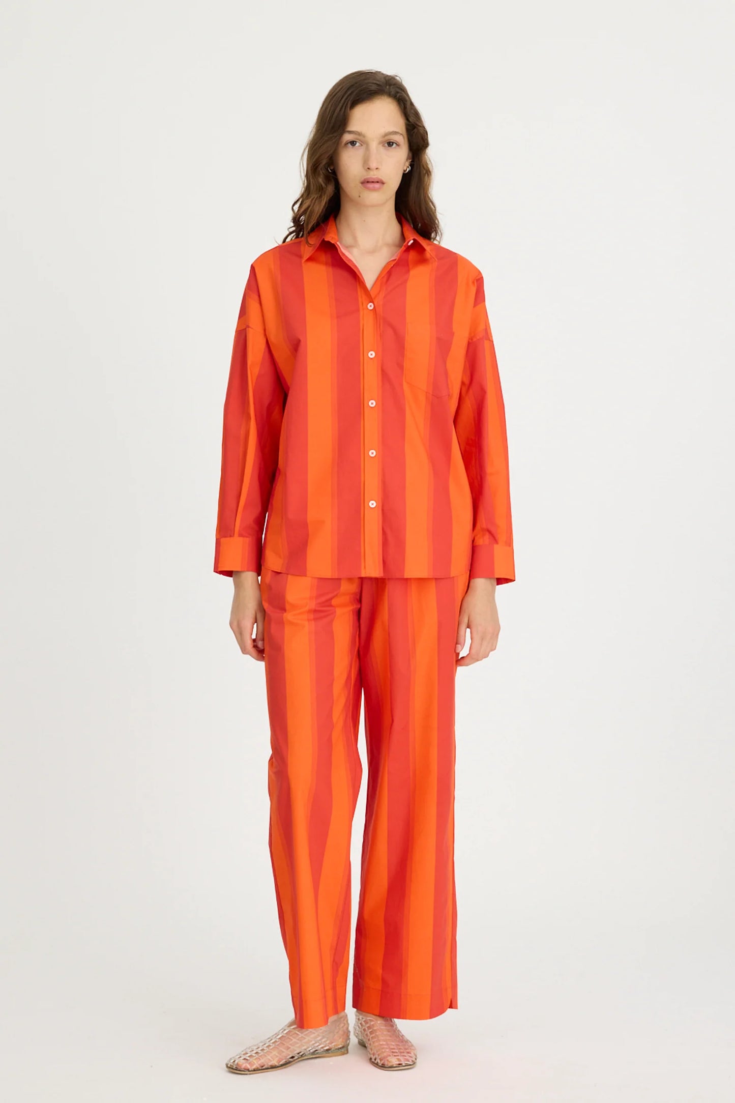 Chiara Long Sleeve Shirt Stripes in Spicy Orange Stripe
