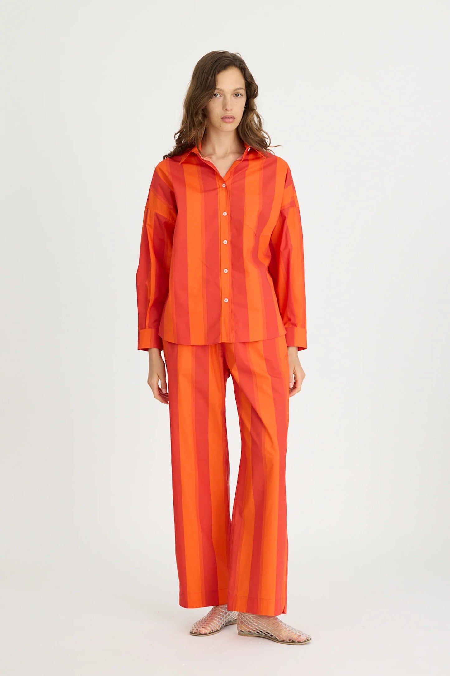 Chiara Long Sleeve Shirt Stripes in Spicy Orange Stripe