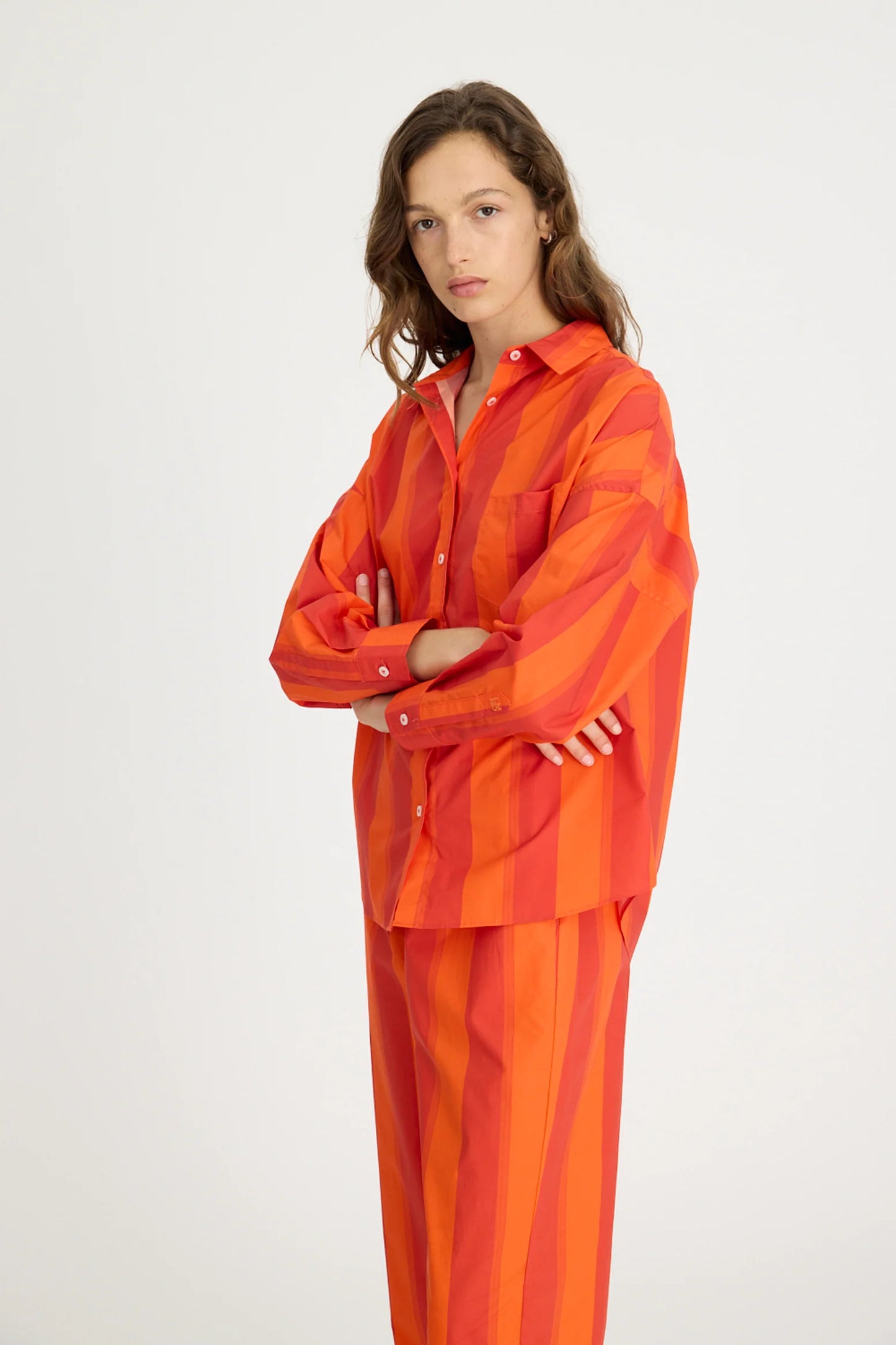 Chiara Long Sleeve Shirt Stripes in Spicy Orange Stripe