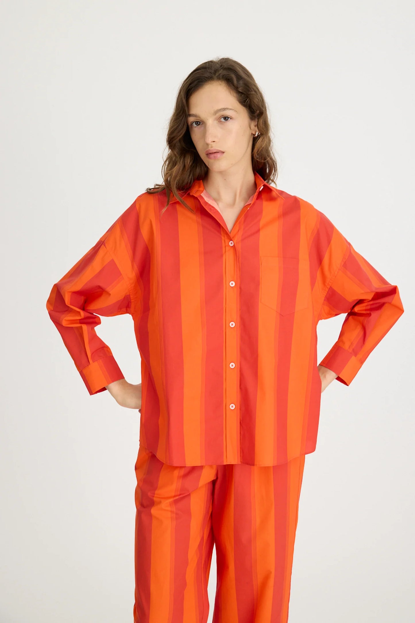 Chiara Long Sleeve Shirt Stripes in Spicy Orange Stripe
