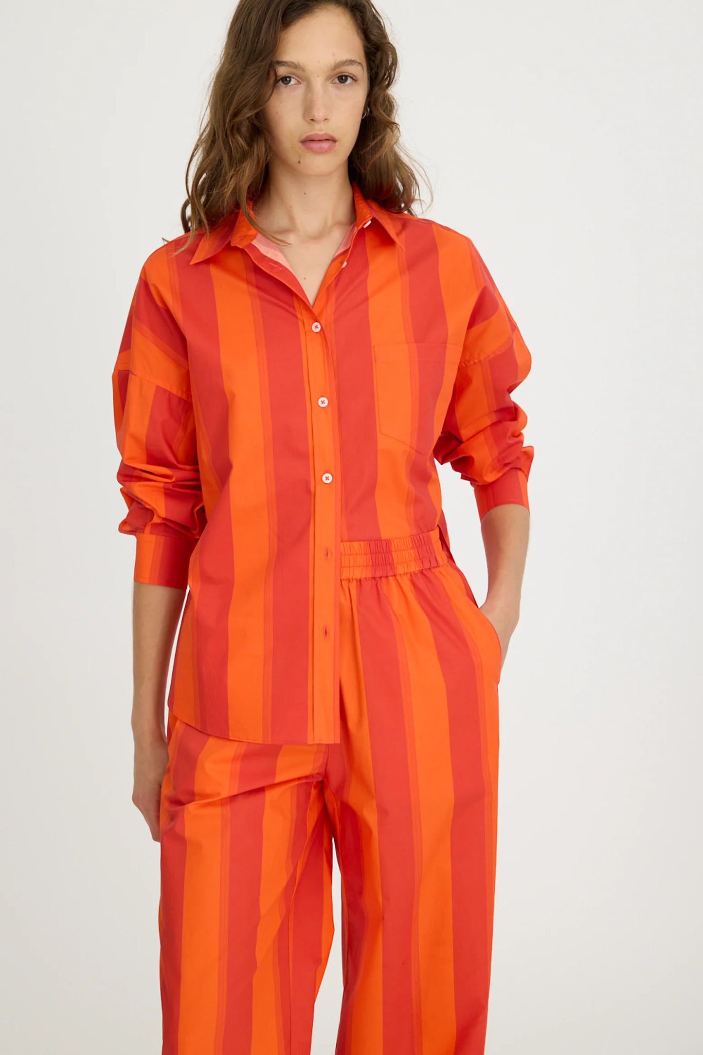 Chiara Long Sleeve Shirt Stripes in Spicy Orange Stripe
