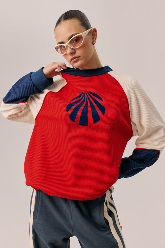 Races Waffle Sweatshirt in Poppy Red