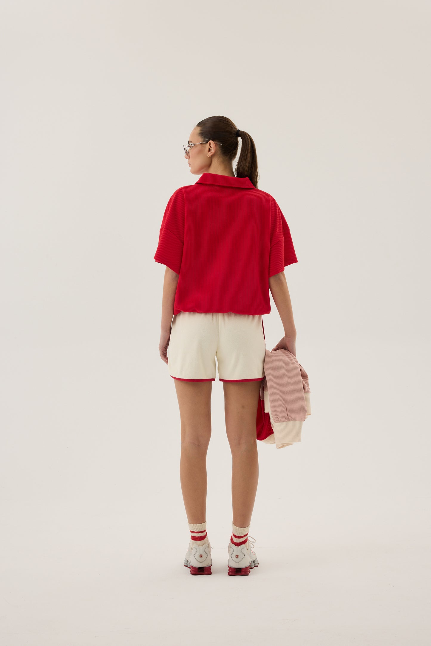 Waffle Short Sleeve Sweatshirt in Poppy Red