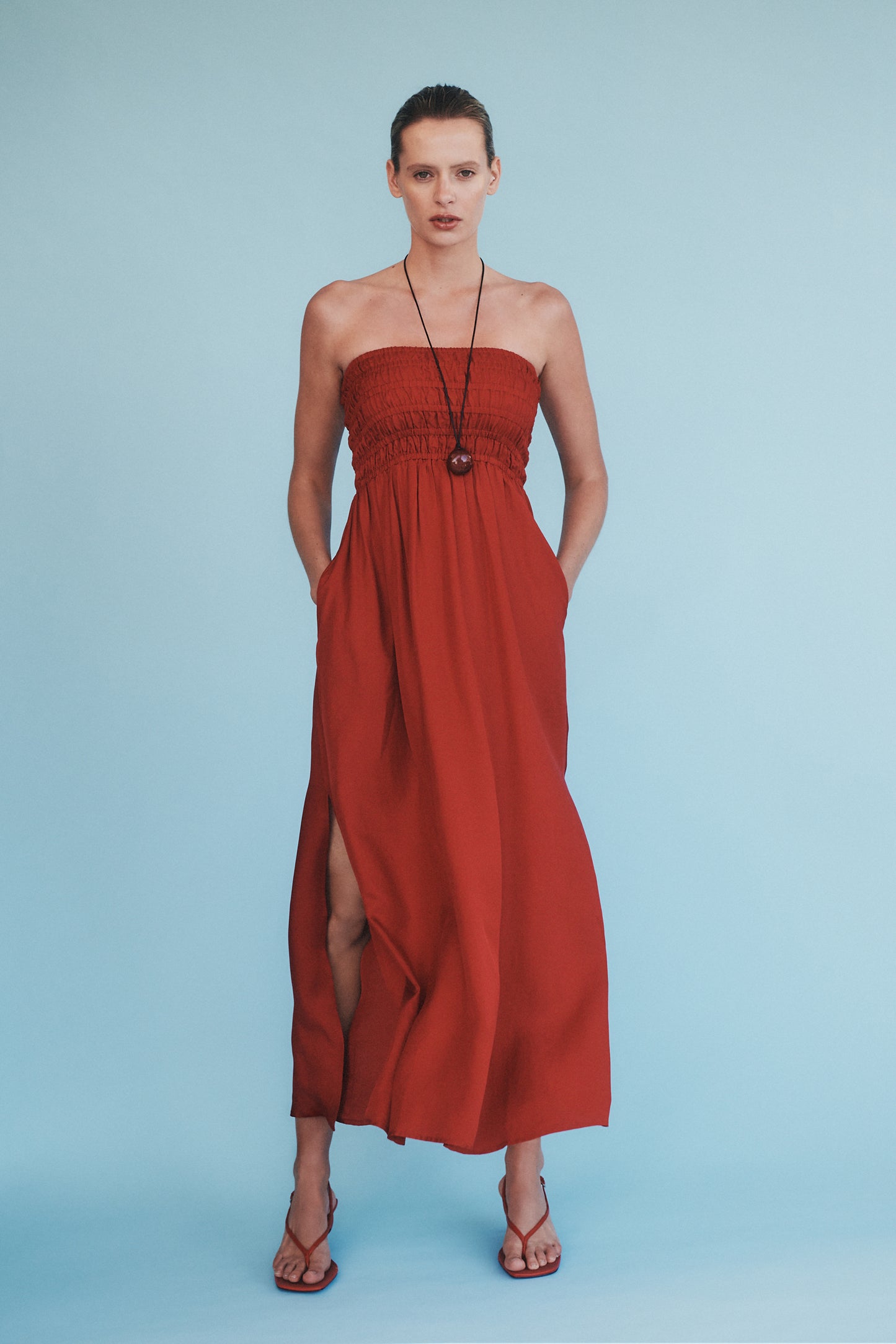 Zuri Tencel Maxi Dress in Crimson